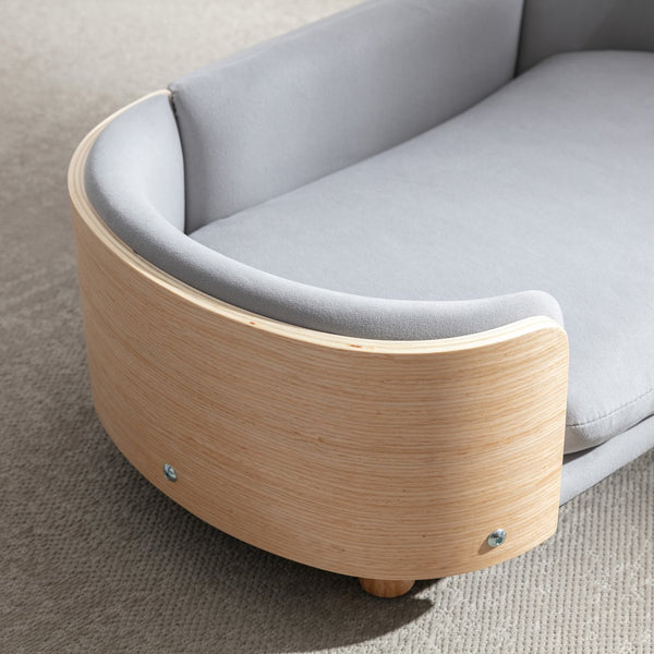 English Elm Scandinavian Elevated Dog Bed Sofa with Velvet Cushion, Solid Wood Legs, Removable Washable Cover W79460547