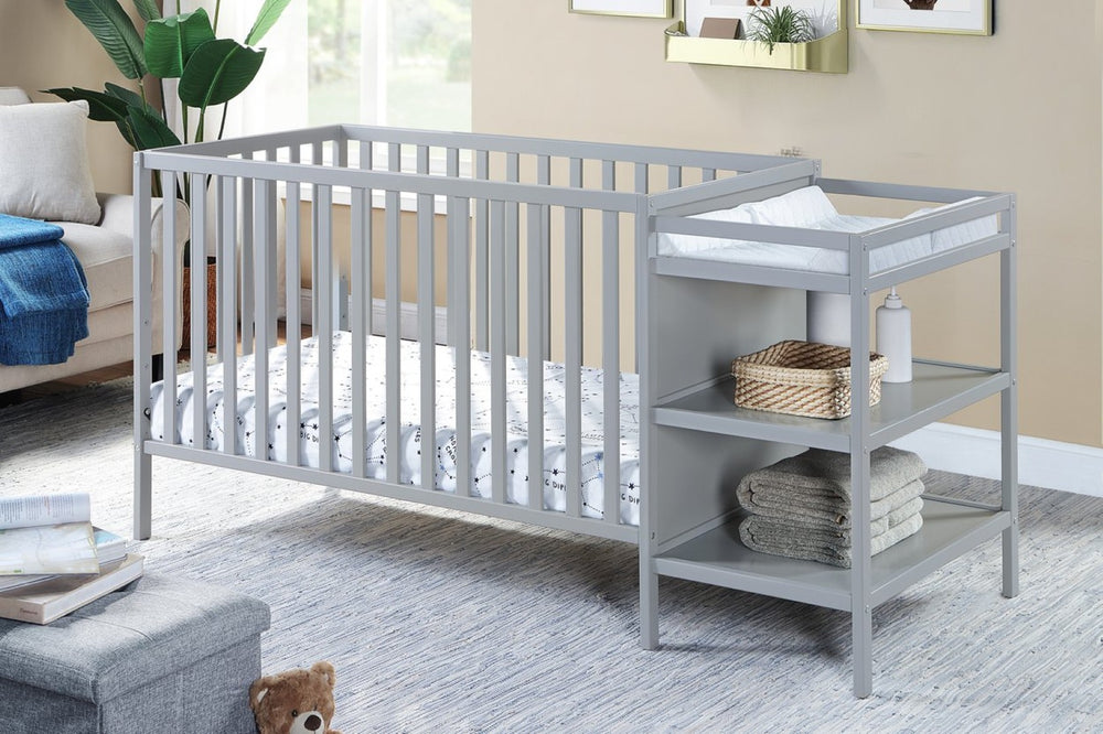 English Elm Palmer Convertible Crib Changer Combo Solid Wood Nursery Furniture in White Gray B02263650
