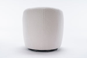 English Elm Teddy Fabric Barrel Swivel Chair with Metal Ring Base for Living Room Reading Nook Ivory W52741627