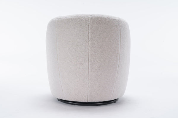 English Elm Teddy Fabric Barrel Swivel Chair with Metal Ring Base for Living Room Reading Nook Ivory W52741627