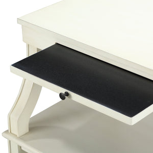 English Elm Newland Antique White Storage Nightstand with Drawer, Pull-Out Tray, Black Hardware & Fluted Legs B05063817