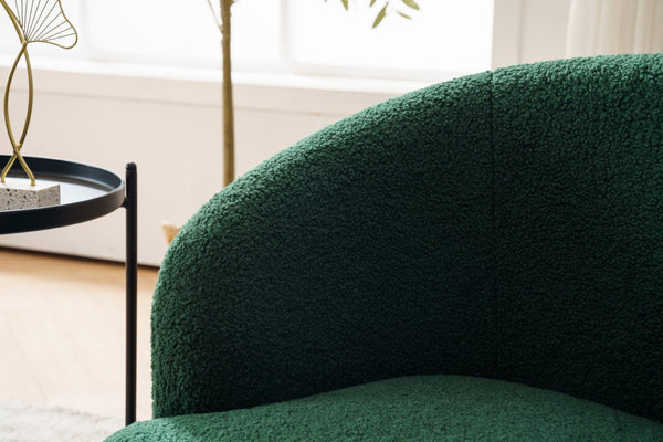 English Elm Teddy Fabric Barrel Swivel Chair with Metal Ring Base for Living Room Reading Nook Green W52741628