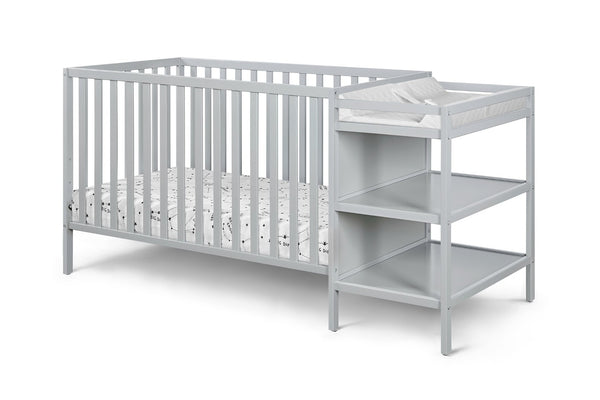 English Elm Palmer Convertible Crib Changer Combo Solid Wood Nursery Furniture in White Gray B02263650