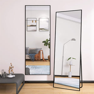 English Elm Wall-Mounted Alloy Frame Full Length Mirror with Slim Profile and Durable Glass for Elegant Spaces Black W151064128