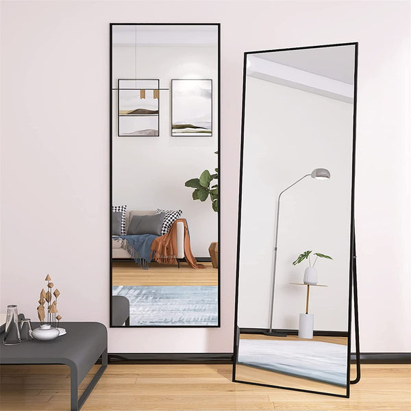 English Elm Wall-Mounted Alloy Frame Full Length Mirror with Slim Profile and Durable Glass for Elegant Spaces Black W151064128
