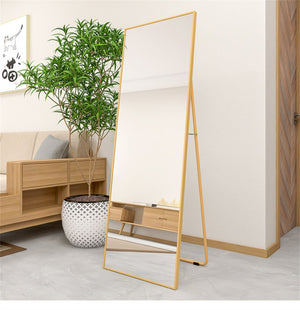English Elm Wall-Mounted Alloy Frame Full Length Mirror with Slim Profile and Durable Glass for Elegant Spaces Golden W151064129