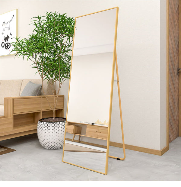 English Elm Wall-Mounted Alloy Frame Full Length Mirror with Slim Profile and Durable Glass for Elegant Spaces Golden W151064129
