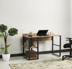 English Elm Furnish Modern-Industrial 58" Writing Desk With Black Metal Frame & Oak Top – Perfect For Home Office B02964520