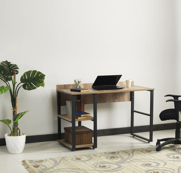 English Elm Furnish Modern-Industrial 58" Writing Desk With Black Metal Frame & Oak Top – Perfect For Home Office B02964520