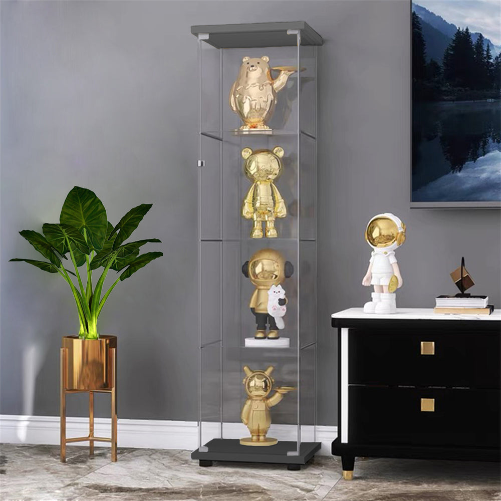 English Elm One sleek glass display cabinet with one door and 4 adjustable shelves for showcasing décor and collectibles Black W151064124