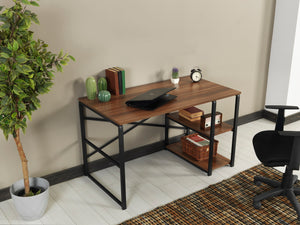 English Elm Furnish Sage Black Metal Frame 47" Walnut Top Writing Desk With 2 Shelves - Ideal For Home Office B02964511