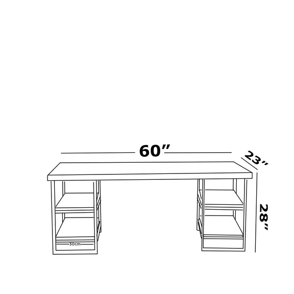 English Elm Furnish Buket Metal Frame 60" Extra Wide Wood Top Desk With 4 Shelves For Home Office & Study Spaces B02964503