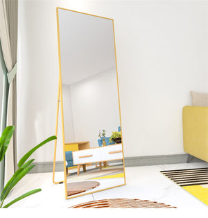 English Elm Wall-Mounted Alloy Frame Full Length Mirror with Slim Profile and Durable Glass for Elegant Spaces Golden W151064129