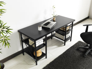 English Elm Furnish Buket Metal Frame 60" Extra Wide Wood Top Desk With 4 Shelves For Home Office & Study Spaces B02964503