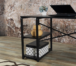 English Elm Furnish Home Store Sage Black Metal Frame 47" Desk With 2 Shelves For Compact Home Office Workspaces B02964509
