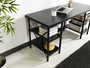 English Elm Furnish Buket Metal Frame 60" Extra Wide Wood Top Desk With 4 Shelves For Home Office & Study Spaces B02964503