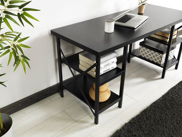 English Elm Furnish Buket Metal Frame 60" Extra Wide Wood Top Desk With 4 Shelves For Home Office & Study Spaces B02964503