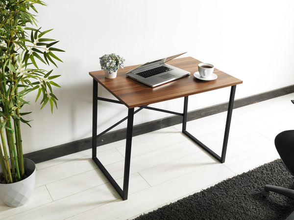 English Elm Furnish Modern Lator Black Metal Frame 35" Walnut Writing Desk For Teens & Small Home Offices B02964514