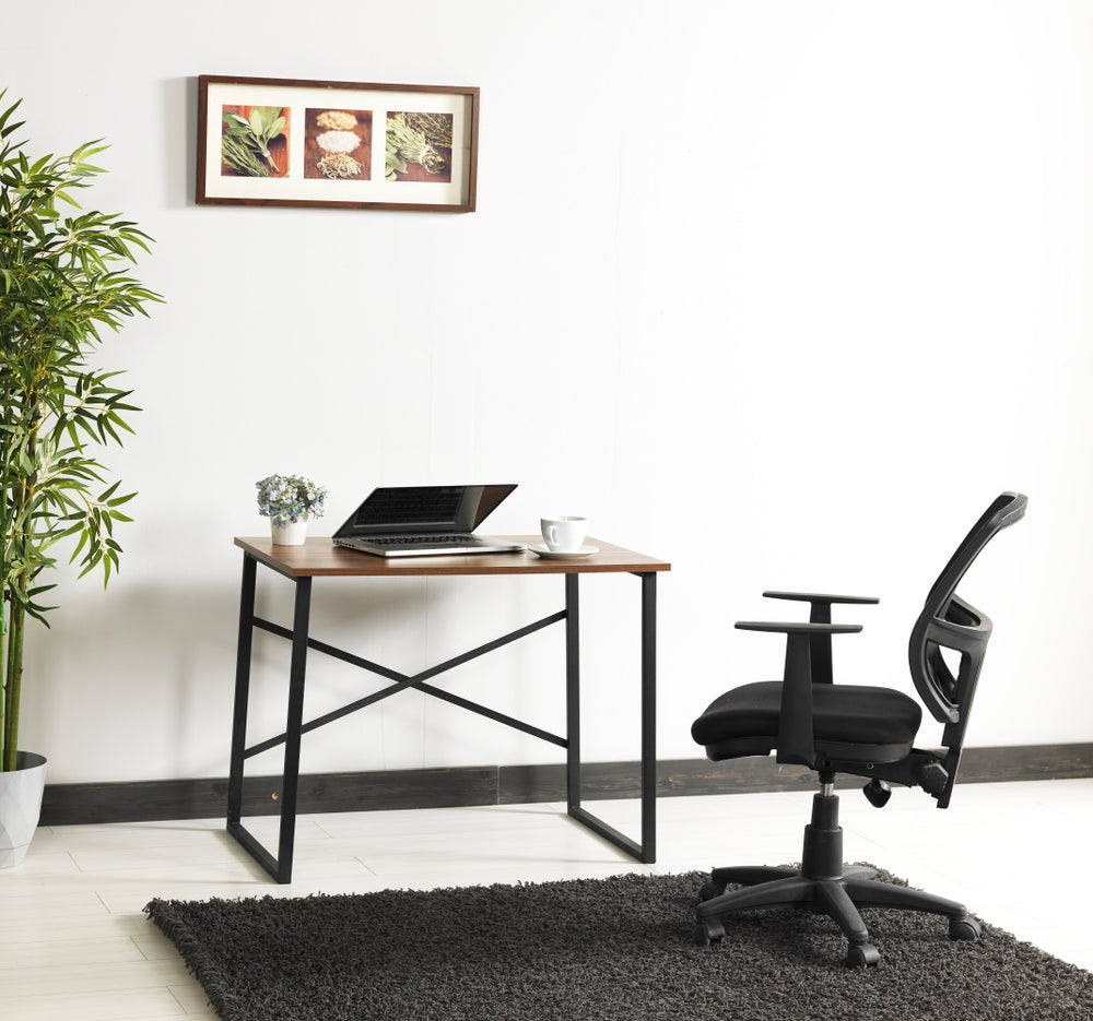 English Elm Furnish Modern Lator Black Metal Frame 35" Walnut Writing Desk For Teens & Small Home Offices B02964514