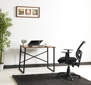 English Elm Furnish Modern Lator Black Metal Frame 35" Walnut Writing Desk For Teens & Small Home Offices B02964514