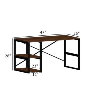 English Elm Furnish Home Store Sage Black Metal Frame 47" Desk With 2 Shelves For Compact Home Office Workspaces B02964509