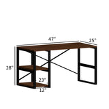 English Elm Furnish Home Store Sage Black Metal Frame 47" Wooden Top 2 Shelves Writing and Computer Desk For Home Office, Walnut