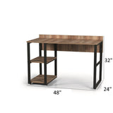 English Elm Furnish Home Store Rasse Black Metal Frame 58" Wooden Top 2 Shelves Writing and Computer Desk For Home Office, Oak