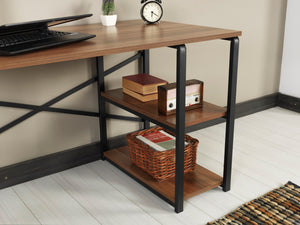 English Elm Furnish Sage Black Metal Frame 47" Walnut Top Writing Desk With 2 Shelves - Ideal For Home Office B02964511
