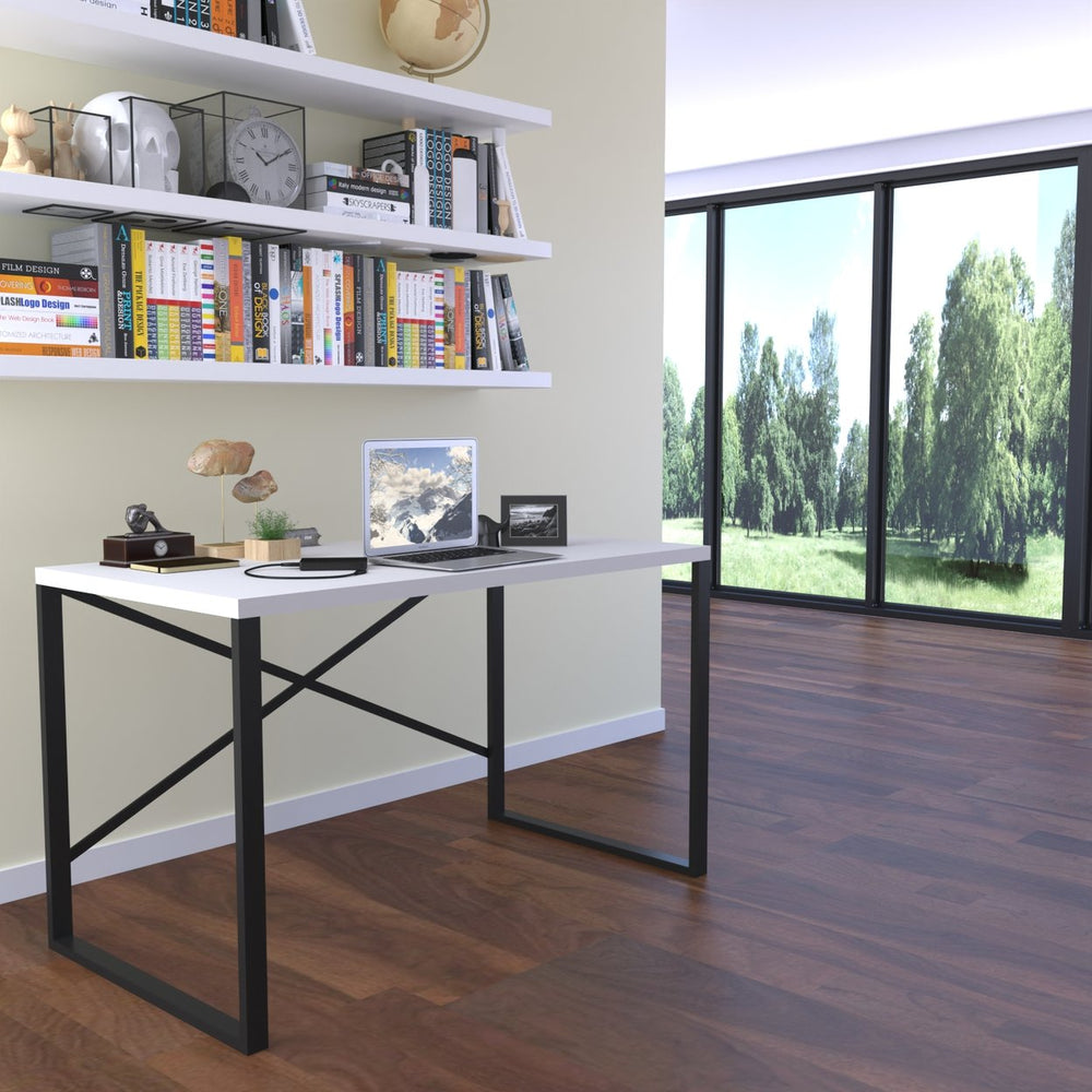 English Elm Furnish Compact Black Metal Frame Writing Desk With Wooden Top For Small Spaces - Ideal For Teens B02964515