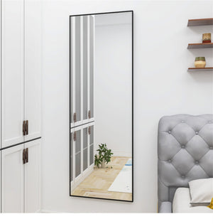 English Elm Wall-Mounted Alloy Frame Full Length Mirror with Slim Profile and Durable Glass for Elegant Spaces Black W151064128