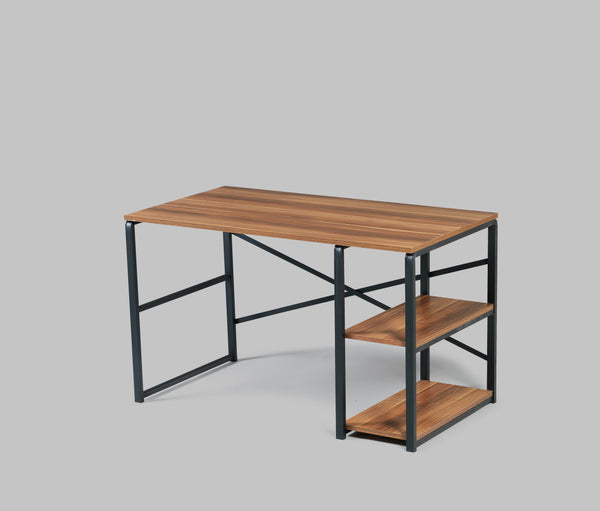English Elm Furnish Sage Black Metal Frame 47" Walnut Top Writing Desk With 2 Shelves - Ideal For Home Office B02964511