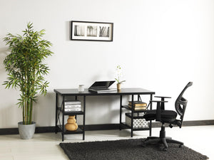 English Elm Furnish Buket Metal Frame 60" Extra Wide Wood Top Desk With 4 Shelves For Home Office & Study Spaces B02964503