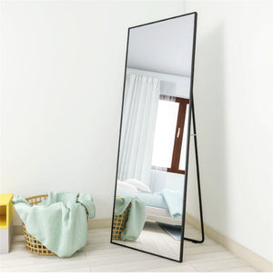 English Elm Wall-Mounted Alloy Frame Full Length Mirror with Slim Profile and Durable Glass for Elegant Spaces Black W151064128