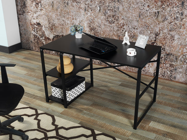 English Elm Furnish Home Store Sage Black Metal Frame 47" Desk With 2 Shelves For Compact Home Office Workspaces B02964509