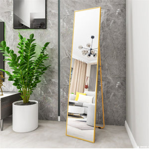English Elm Wall-Mounted Alloy Frame Full Length Mirror with Slim Profile and Durable Glass for Elegant Spaces Golden W151064129