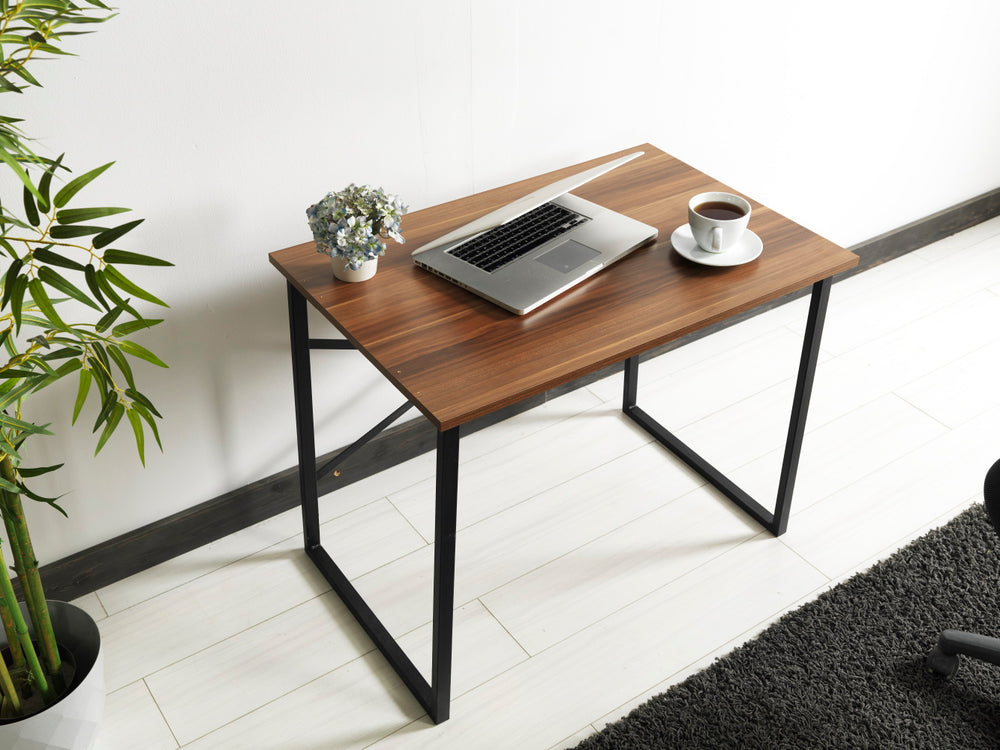 English Elm Furnish Modern Lator Black Metal Frame 35" Walnut Writing Desk For Teens & Small Home Offices B02964514