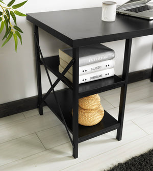 English Elm Furnish Buket Metal Frame 60" Extra Wide Wood Top Desk With 4 Shelves For Home Office & Study Spaces B02964503
