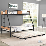 Hearth and Haven Metal Twin Over Full Bunk Bed with Trundle/ Heavy-Duty Sturdy Metal/ Noise Reduced/ Safety Guardrail/ Wooden Decoration/ Convenient Trundle / Bunk Bed For Three/ Cpc Certified/ No Box Spring Needed W42752428