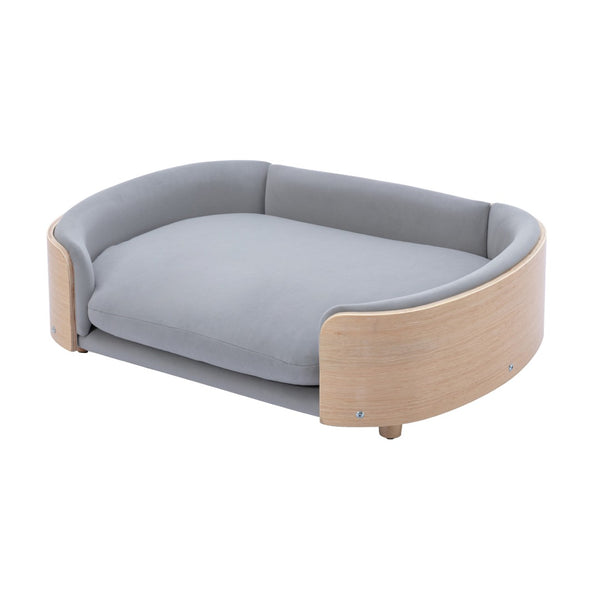 English Elm Scandinavian Mid-century Pet Sofa with Bentwood Back Solid Wood Legs Velvet Cushion Light Grey W79460561