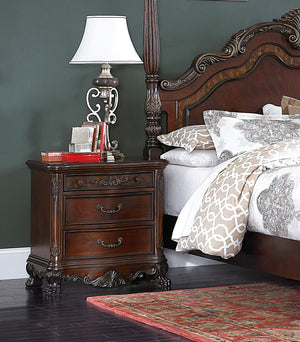 English Elm Elegant Deryn Park Nightstand Cherry Finish with Gold Tipping, 3 Drawers, Burl Inlay & Claw Feet B01164710