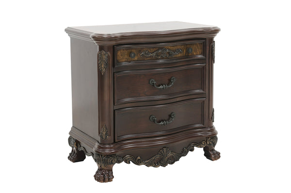 English Elm Elegant Deryn Park Nightstand Cherry Finish with Gold Tipping, 3 Drawers, Burl Inlay & Claw Feet B01164710