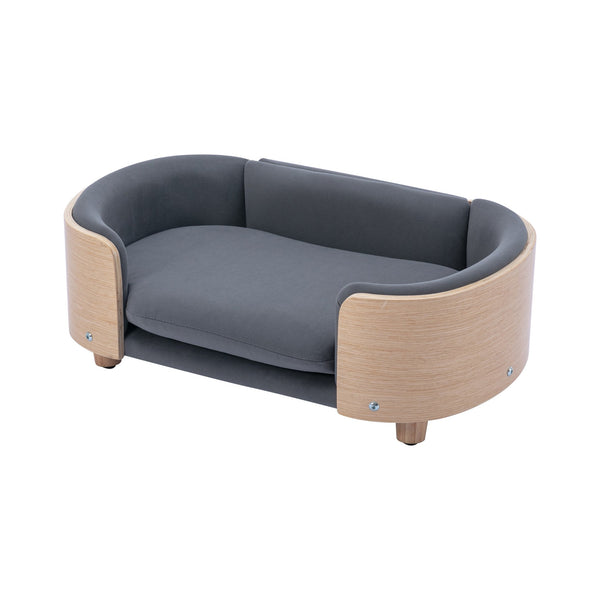 English Elm Scandinavian Pet Sofa Elevated Dog Bed with Velvet Cushion, Stain-Resistant Fabric & Solid Wood Legs W79460558