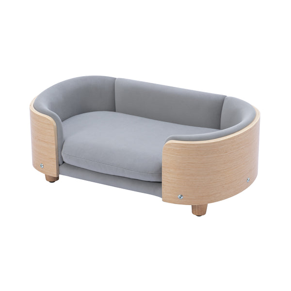 English Elm Scandinavian Elevated Dog Bed Sofa with Velvet Cushion, Solid Wood Legs, Removable Washable Cover W79460547
