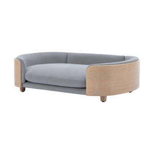 English Elm Scandinavian Mid-century Pet Sofa with Bentwood Back Solid Wood Legs Velvet Cushion Light Grey W79460561
