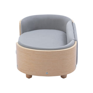 English Elm Scandinavian Elevated Dog Bed Sofa with Velvet Cushion, Solid Wood Legs, Removable Washable Cover W79460547