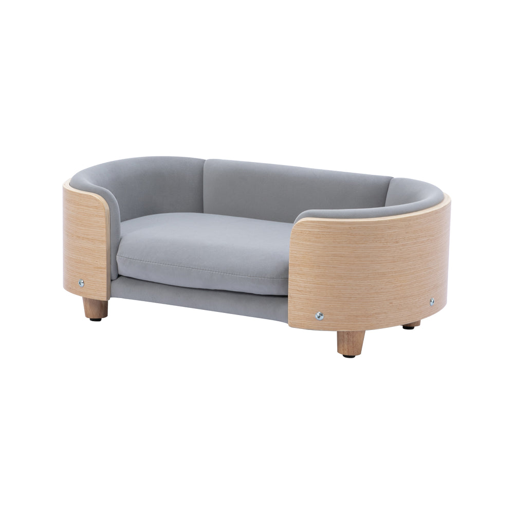 English Elm Scandinavian Elevated Dog Bed Sofa with Velvet Cushion, Solid Wood Legs, Removable Washable Cover W79460547