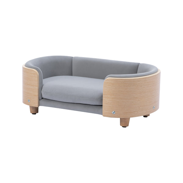English Elm Scandinavian Elevated Dog Bed Sofa with Velvet Cushion, Solid Wood Legs, Removable Washable Cover W79460547