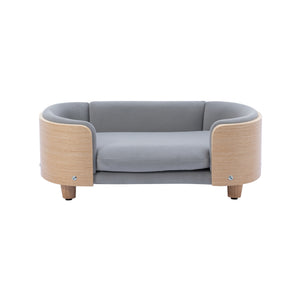 English Elm Scandinavian Elevated Dog Bed Sofa with Velvet Cushion, Solid Wood Legs, Removable Washable Cover W79460547