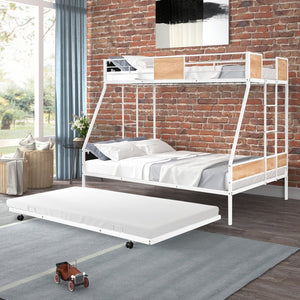 English Elm Metal Twin over Full Bunk Bed with Trundle, Anti-Noise Design, Full Guardrail, Sturdy Steel Frame, Space-SavingComfort W42752429
