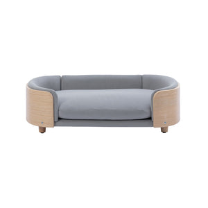 English Elm Scandinavian Mid-century Pet Sofa with Bentwood Back Solid Wood Legs Velvet Cushion Light Grey W79460561